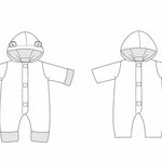 Baby Nähmuster Digitaler Download Hooded Strampler Design Säuglingskleidung Nähprojekt PDF Format Komplette Anleitung Zwei Stilvarianten Neugeborenen bis Kleinkind Größen Moderne Baby Kleidung Design Einfacher Nähplan Professionelles Schnittmuster Layout