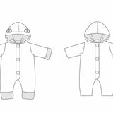 Baby Nähmuster Digitaler Download Hooded Strampler Design Säuglingskleidung Nähprojekt PDF Format Komplette Anleitung Zwei Stilvarianten Neugeborenen bis Kleinkind Größen Moderne Baby Kleidung Design Einfacher Nähplan Professionelles Schnittmuster Layout