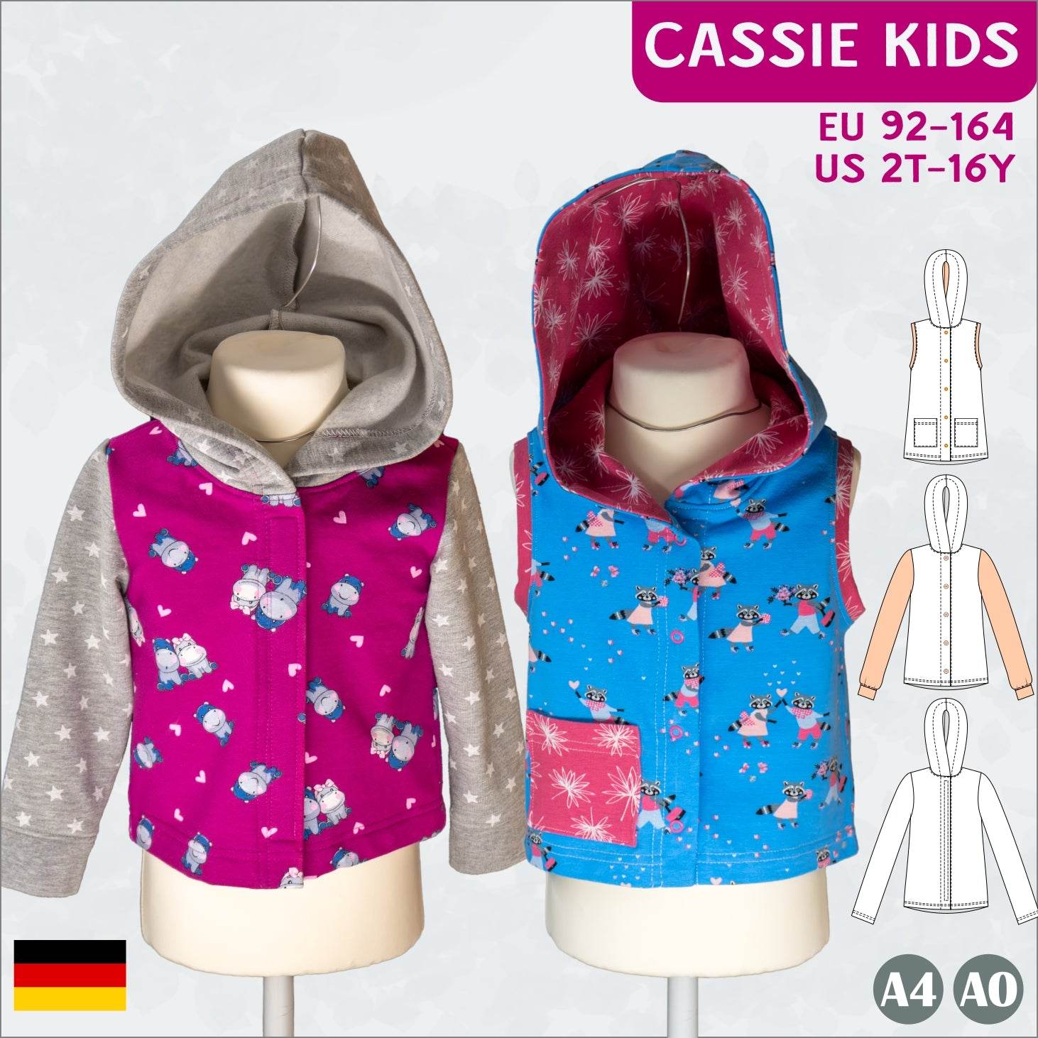 Cassie Kids – Sweatjacke & Weste mit Kapuze für Kinder Gr. 92-164 - Sewando