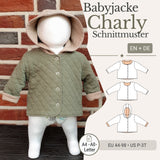 Schnittmuster Charly – Babyjacke mit Kapuze, Kragen oder Rundhalsausschnitt Gr. 44-98