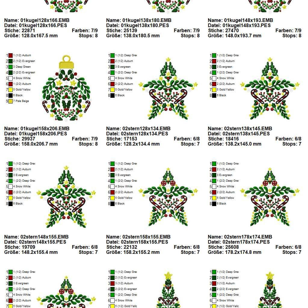 Stickdatei Set Christmas Ornaments weihnachtliche Ornamente - Sewando