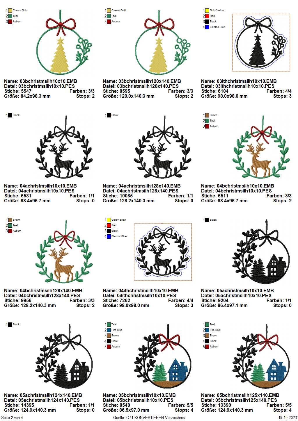 Stickdatei Set weihnachtliche Sillhouetten Scherenschnitt mit Schriftzügen + ITH Anhänger - Sewando