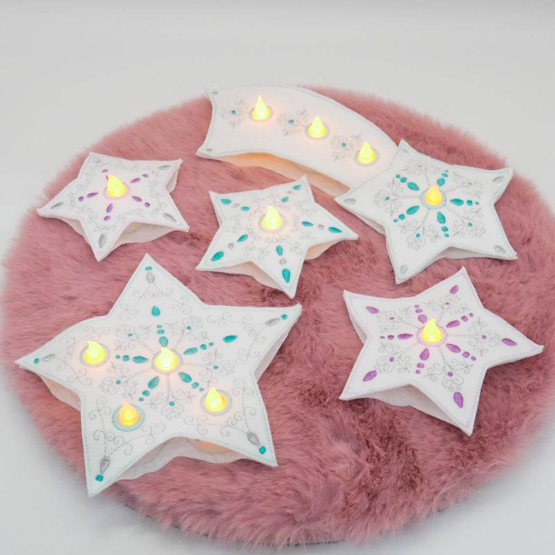 Stickdatei Set ITH Christmas Lights Adventskranz LED Winterdeko LED Sterne - Sewando