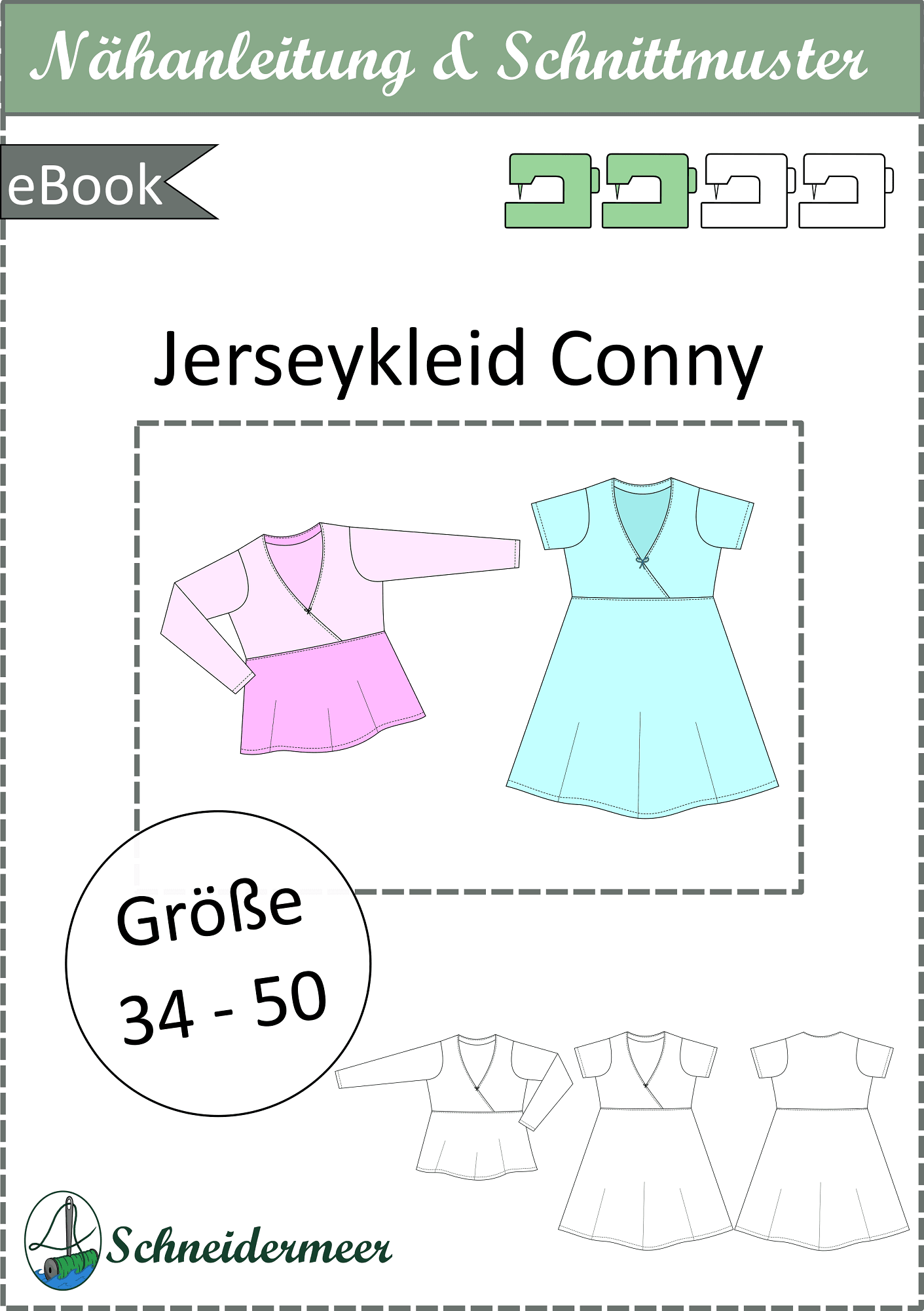 Schnittmuster Conny – Wickelkleid & Wickelshirt mit hoher Taille Gr. 34-50 / BU 80-116 - Sewando
