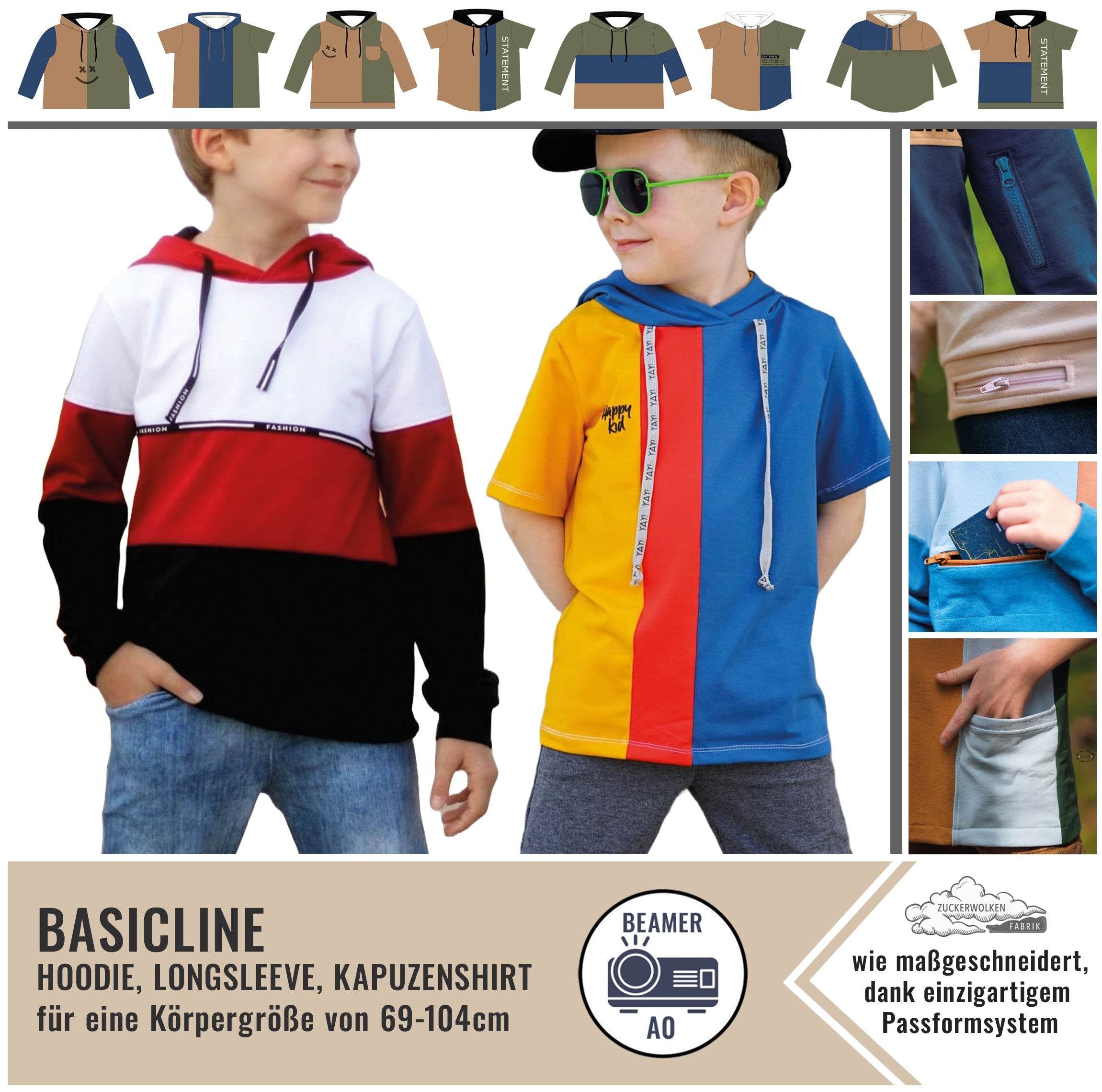 PASST IMMER Basicline Hoodie 69-104cm Kapuzenshirt Beamer-Ebook & DIN A0 BESONDERES PASSFORMSYSTEM - Sewando