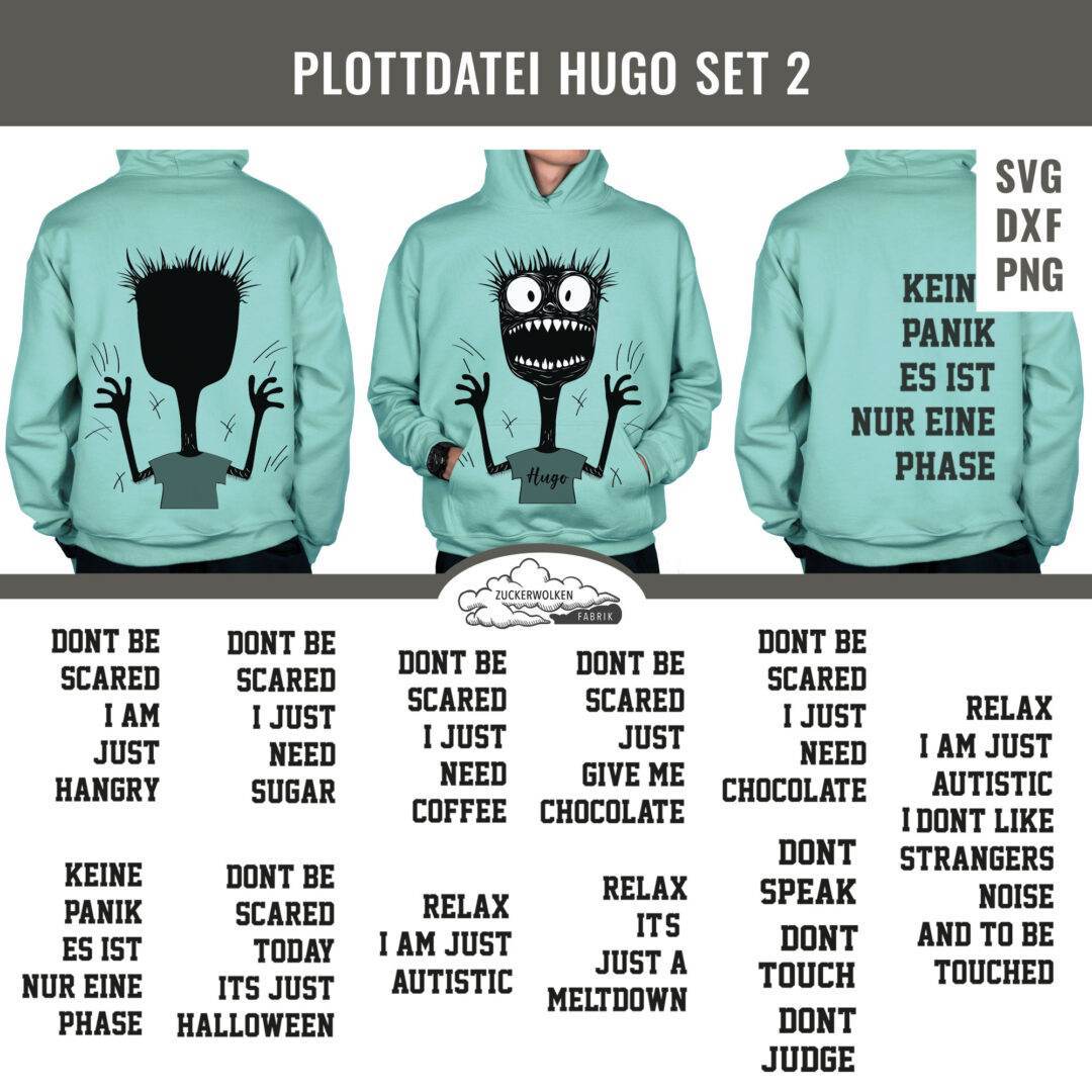 Plotterdatei Monster Hugo 2 mit Shirt und Statements Set , Autismus - Sewando