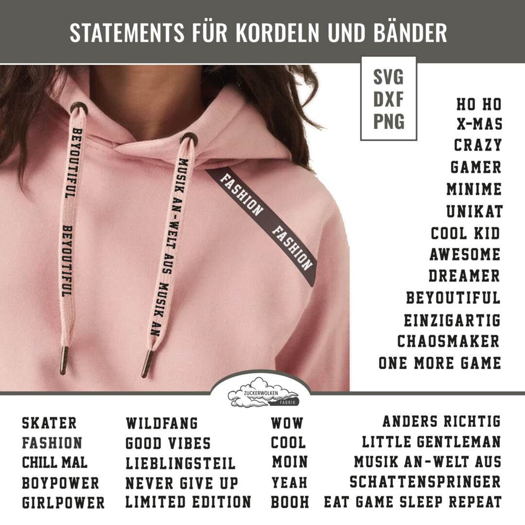 Plottdatei-Bundle Statements für Kordeln, Label, Bänder - Sewando