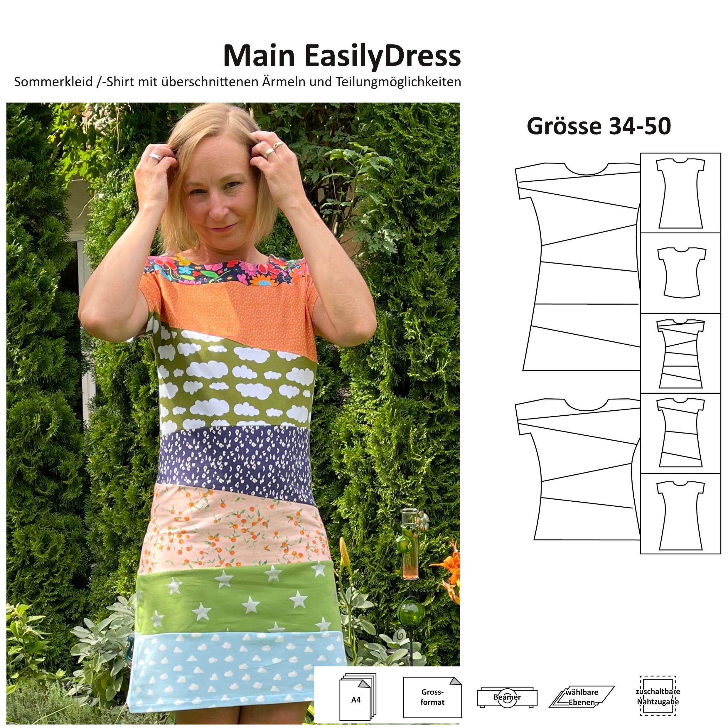 Schnittmuster - Main EasilyDress - Sommerkleid, überschnittene Ärmel -Gr. 34-50 - Sewando