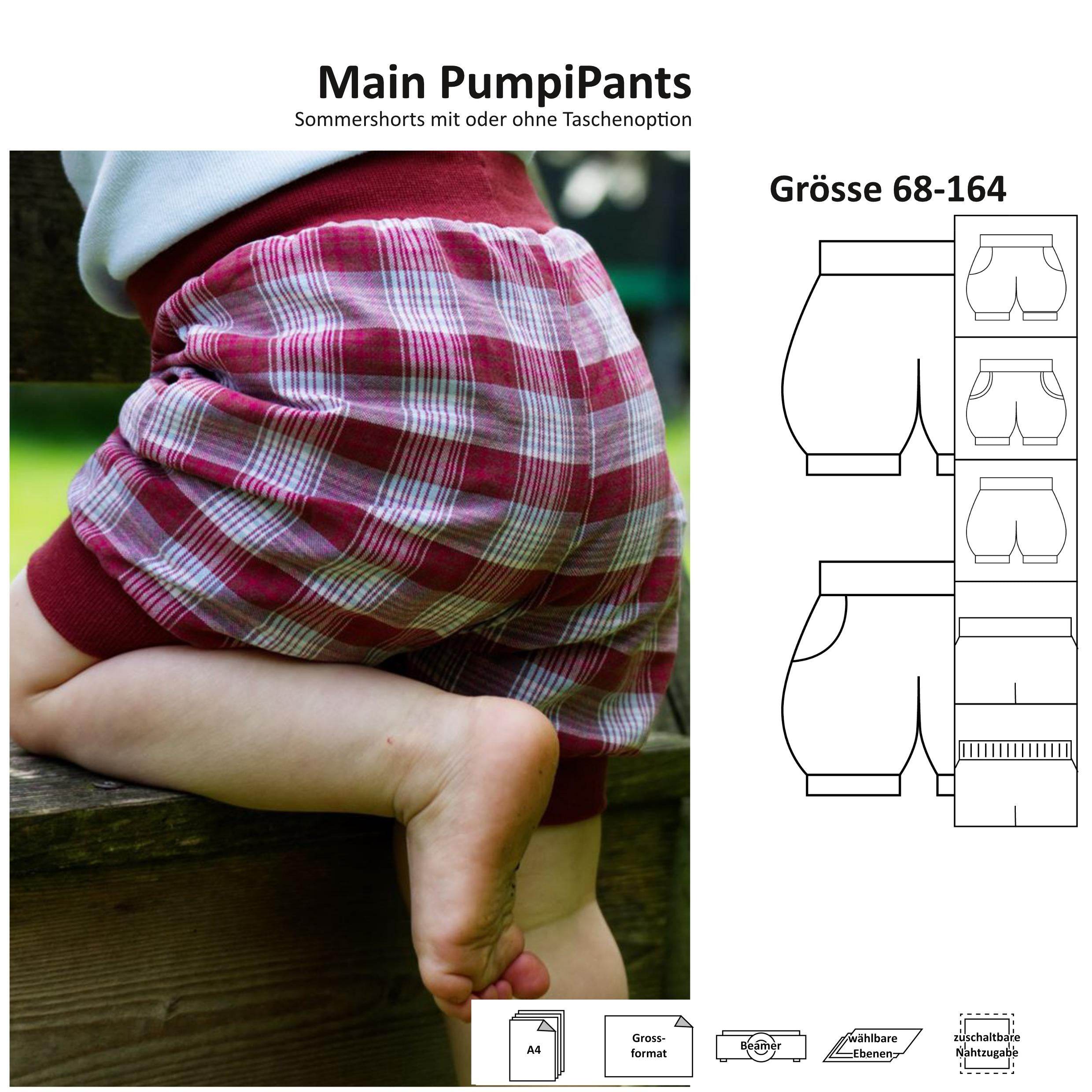 Schnittmuster Main PumpiShorts - Kindershorts mit/ohne Taschen - Gr. 68-164 - Sewando