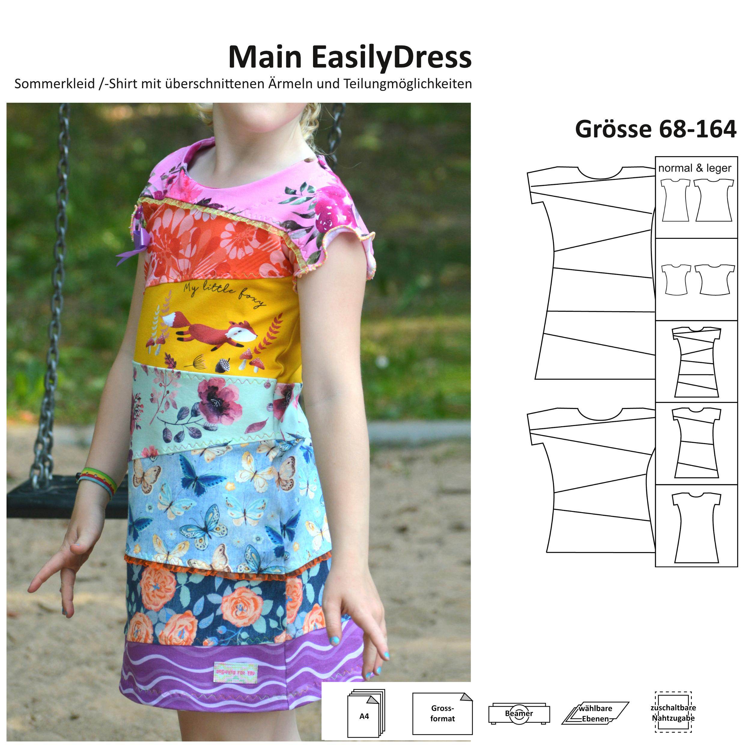 Schnittmuster Main EasilyDress - Restekleidchen, überschnittene Ärmel - Gr. 80-164 - Sewando
