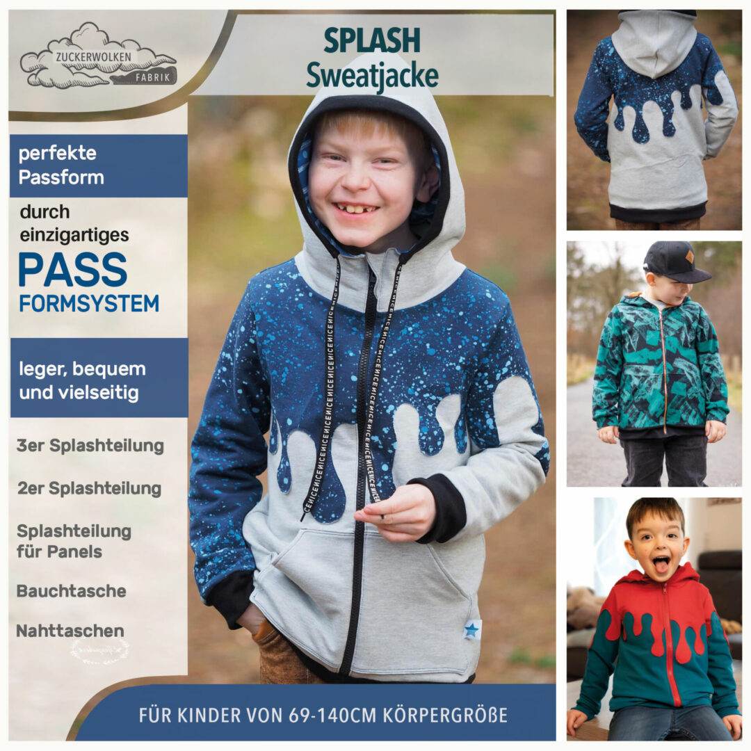 DIN A4 2er Paket SPLASH Sweatjacke für 69cm-140cm Körpergröße PASSFORMGARANTIE - Sewando