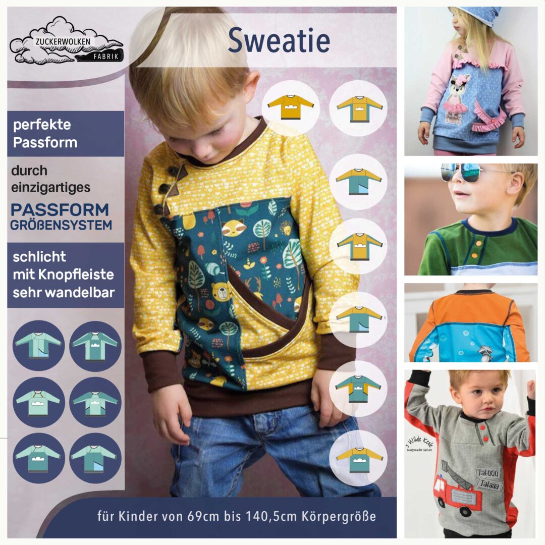 Sweatie Sweatpullover mit coolen Teilungen und Taschen - C: Familien-Sparpaket für 69cm-140cm Körpergröße - Sewando
