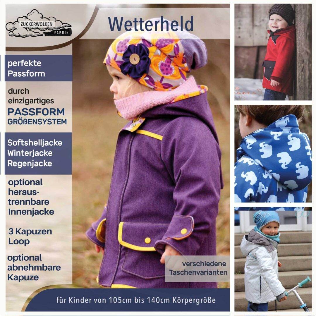 Big Wetterheld Allwetter-Jacke, Softshelljacke, Winterjacke, Regenjacke für 105cm-140cm Körpergröße - Sewando