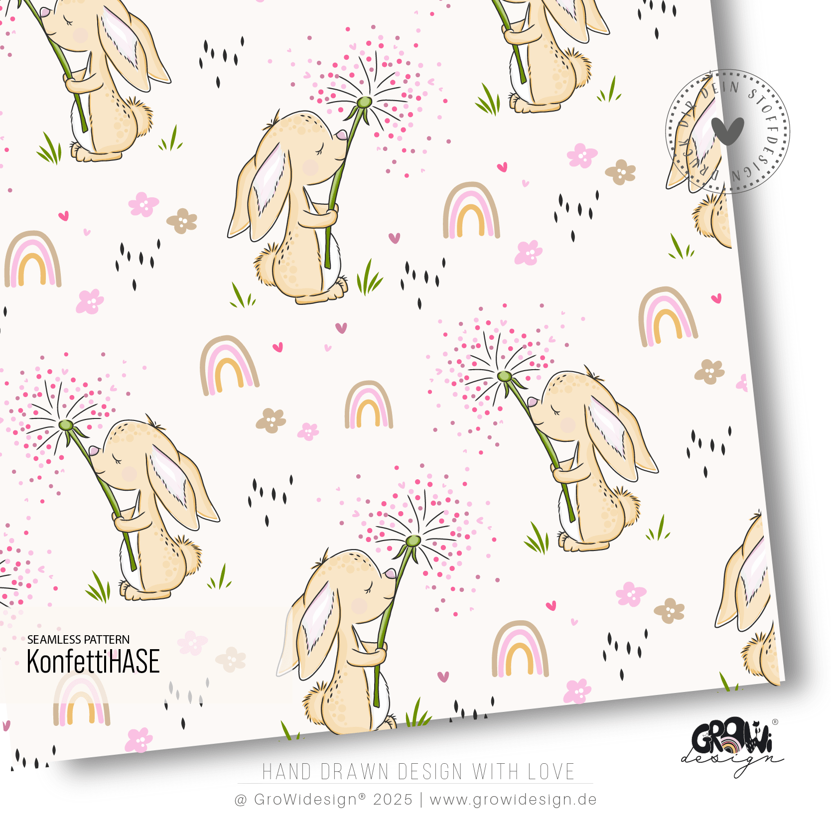 Stoffdesign KonfettiHASE AOP wollweiss - nahtloses Muster - Sewando