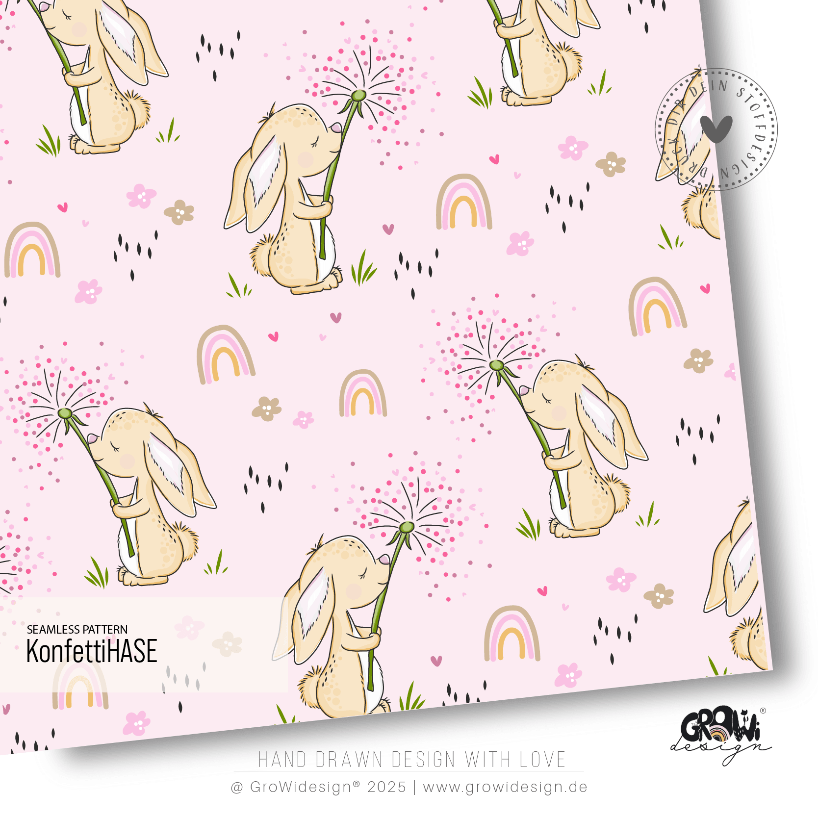 Stoffdesign KonfettiHASE AOP rosa - nahtloses Muster - Sewando