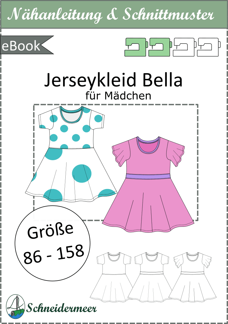 Schnittmuster Bella – Kinderkleid mit Taillenband & Flügelärmeln Gr. 86-158 - Sewando