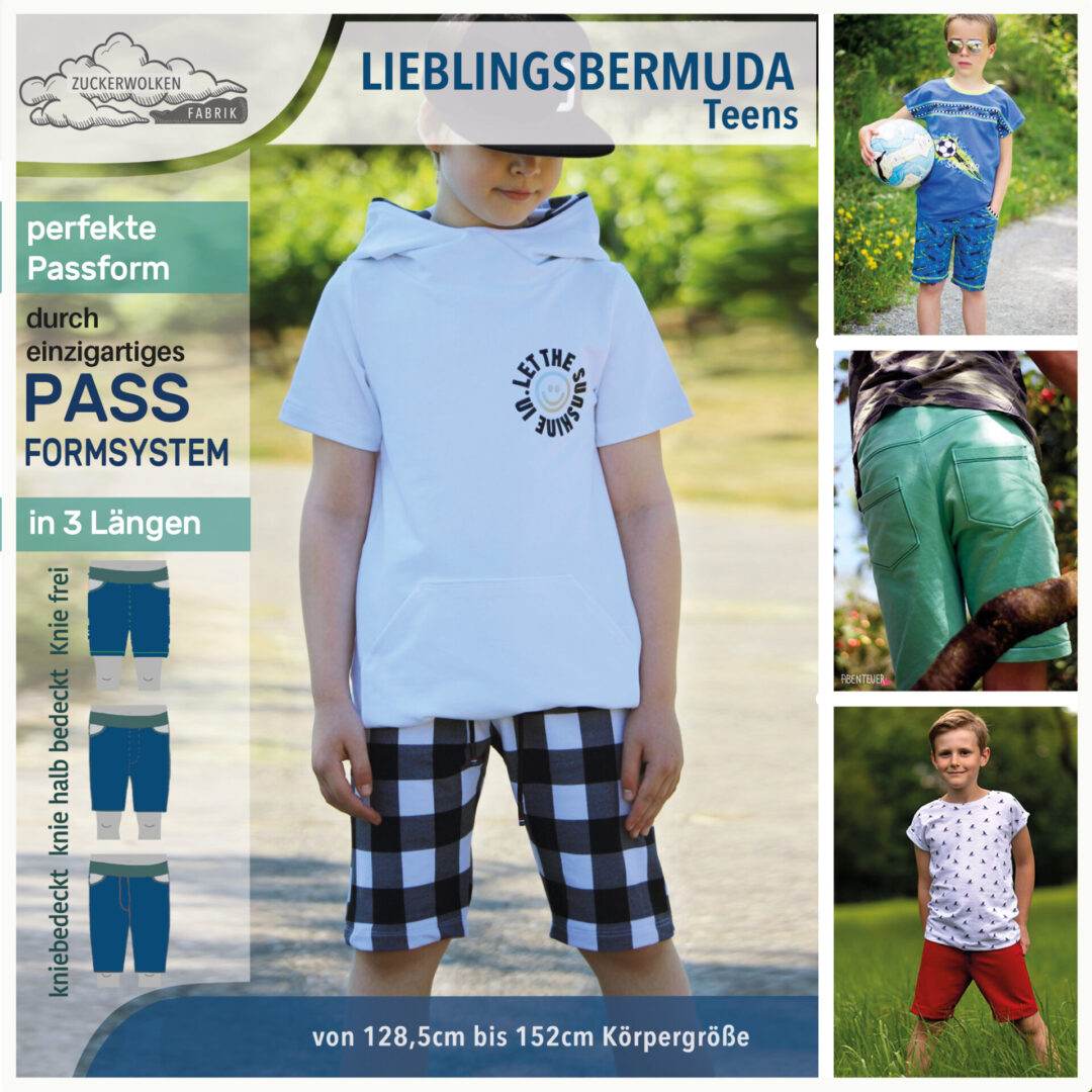 100% Passformgarantie Bermuda (3 Längen) Gr. 69-152cm Familienpaket Schnittmuster einzigartiges Passformsystem mit vielen Weiten und mehreren Hosentypen - Sewando