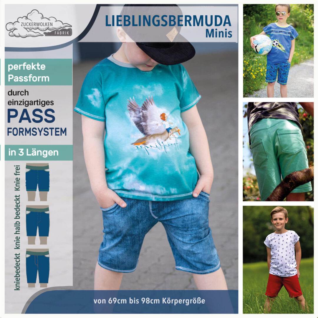 PASST GARANTIE Bermuda 3 Längen Gr. 69-98cm Schnittmuster einzigartiges Passformsystem mit vielen Weiten und mehreren Hosentypen - Sewando