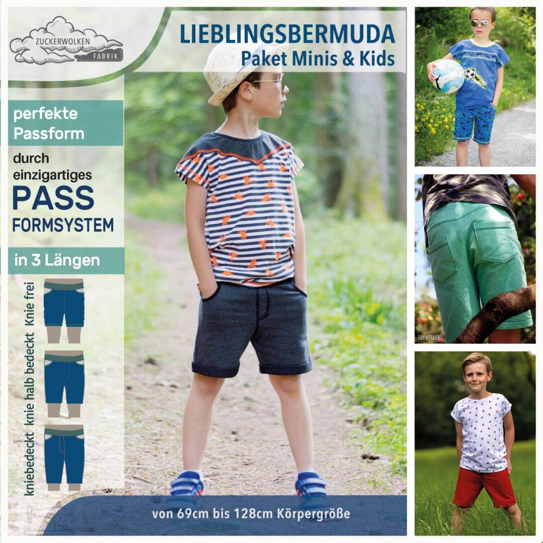 100% Passformgarantie Bermuda (3 Längen) Gr. 69-152cm Familienpaket Schnittmuster einzigartiges Passformsystem mit vielen Weiten und mehreren Hosentypen - Sewando