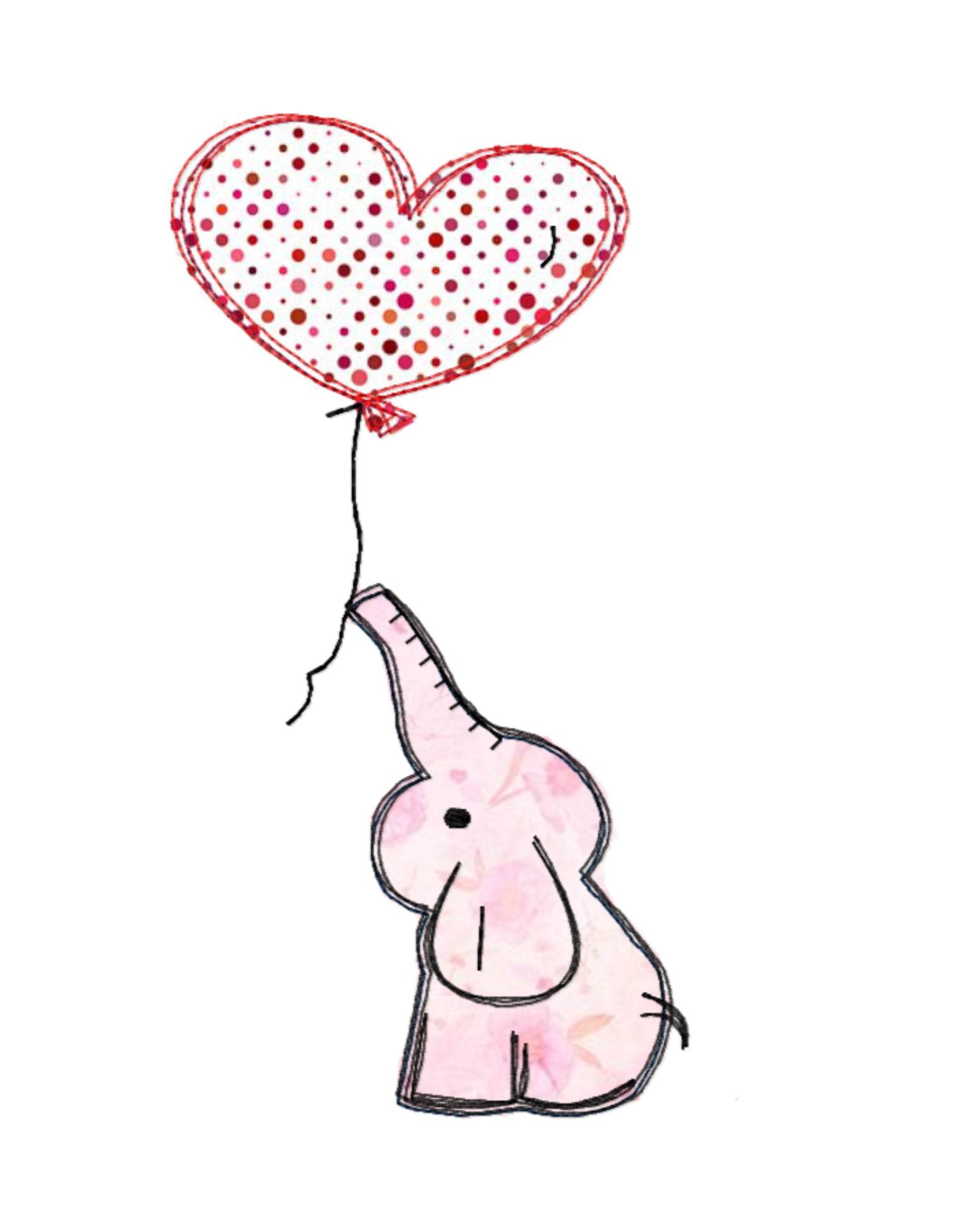 Stickdatei Elefant zwei Varianten,Doodle, Applikation, Aufnäher, Herz, Stickmuster - Sewando