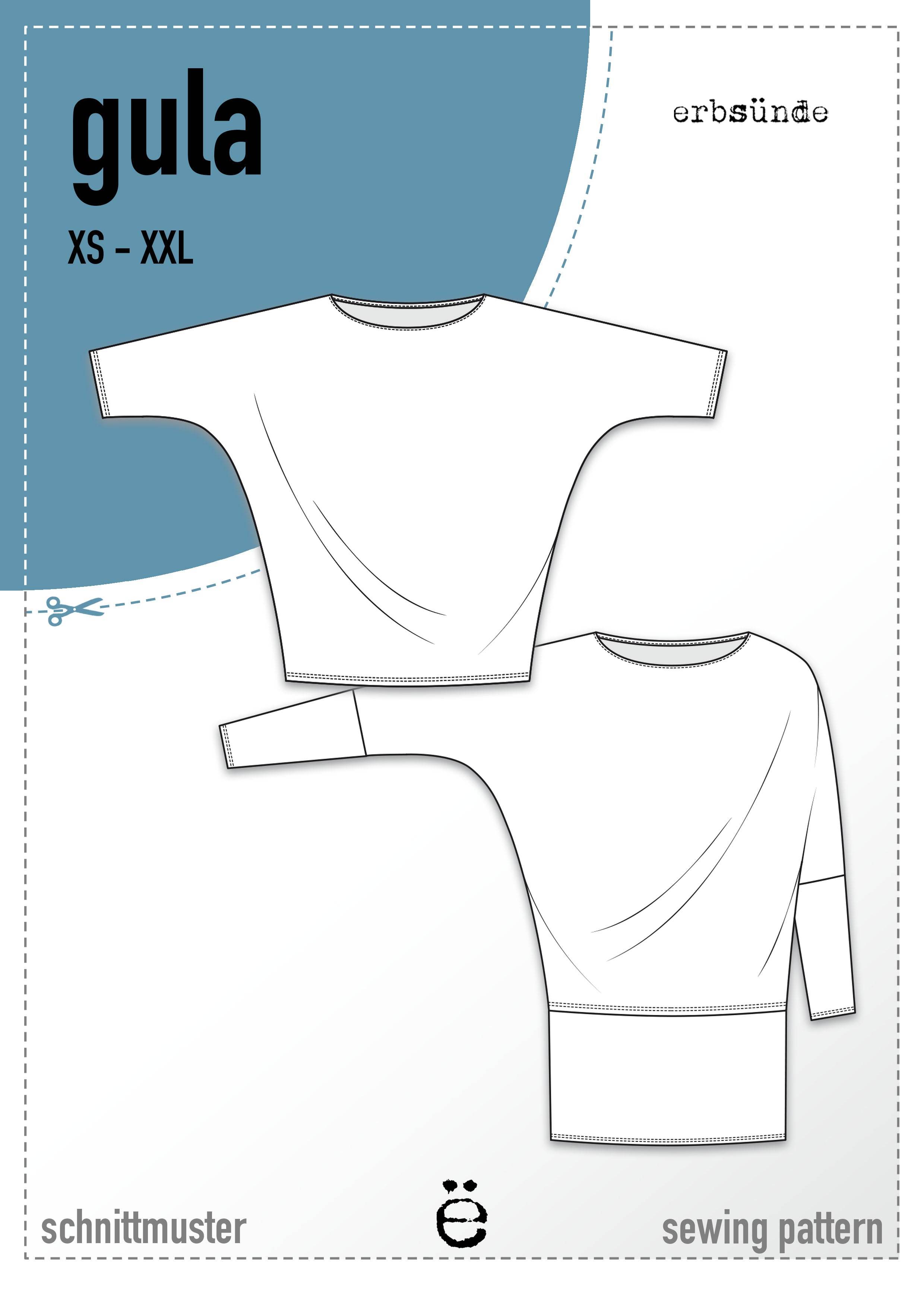 Schnittmuster Kleid, Shirt mit Fledermausärmeln GULA (34-52) : - Sewando