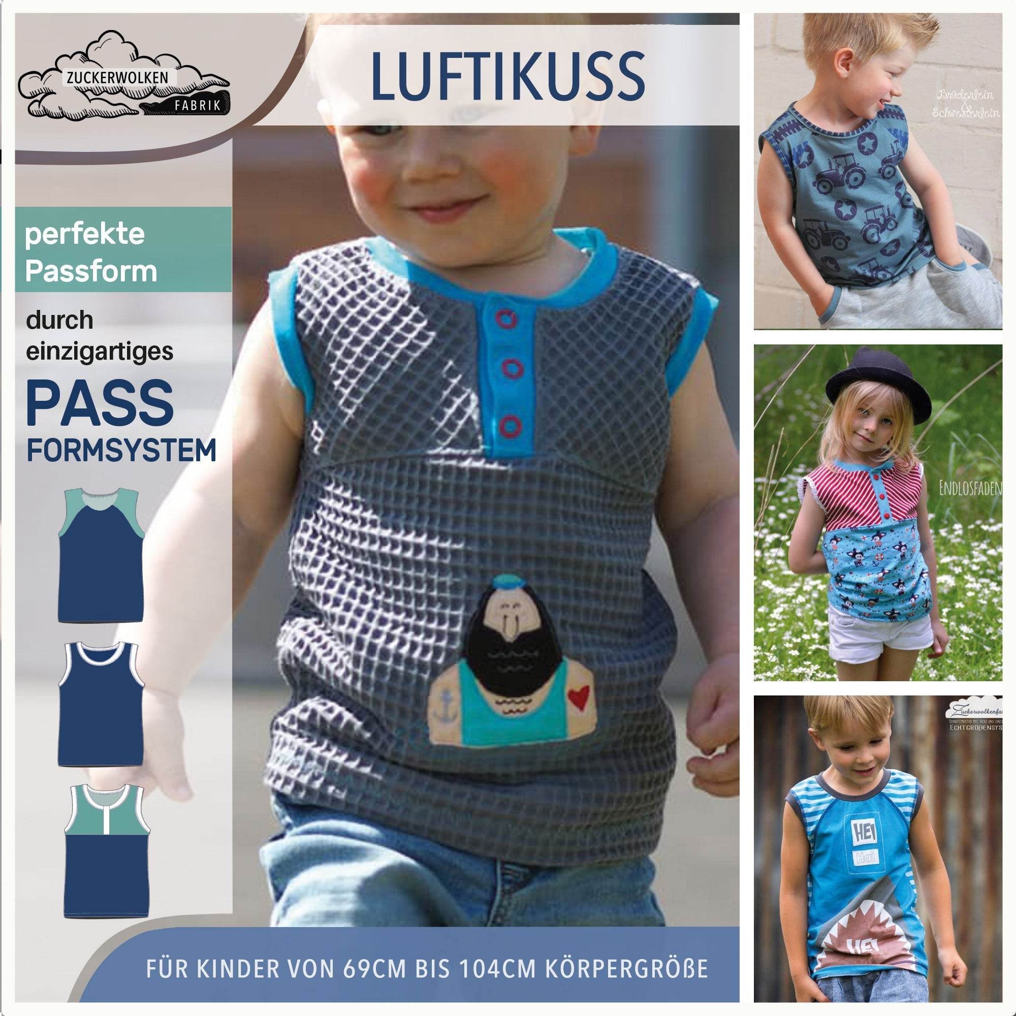 Schnittmuster Luftikuss Gr. 74-104 lässiges Shirt, Top, 2 Trägerbreiten Schnittmuster in Passformsystem mit bis zu 24 Weiten pro Gr. - Sewando