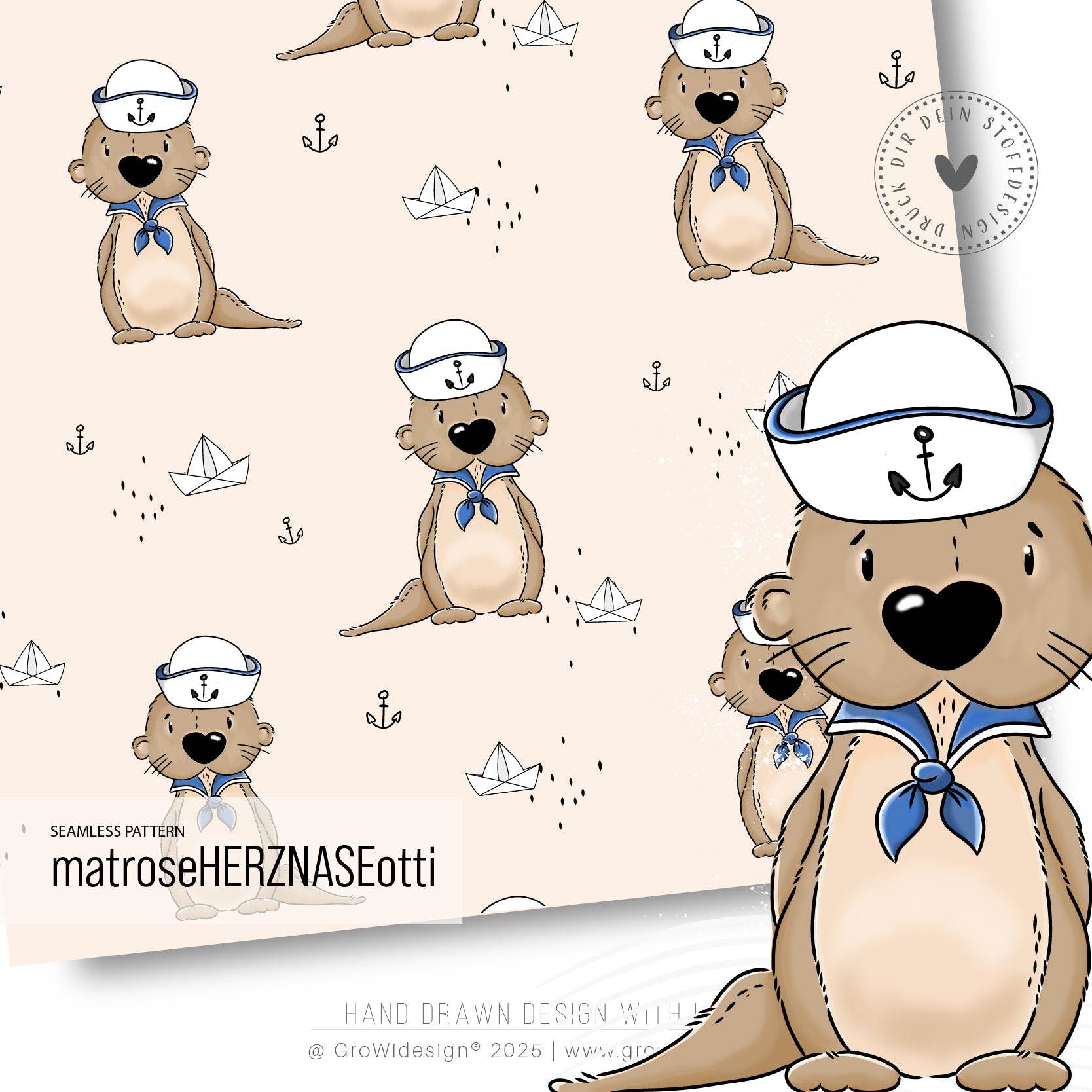 Stoffdesign matroseHERZNASEotti AOP pfirsichsand - nahtloses Muster - Sewando