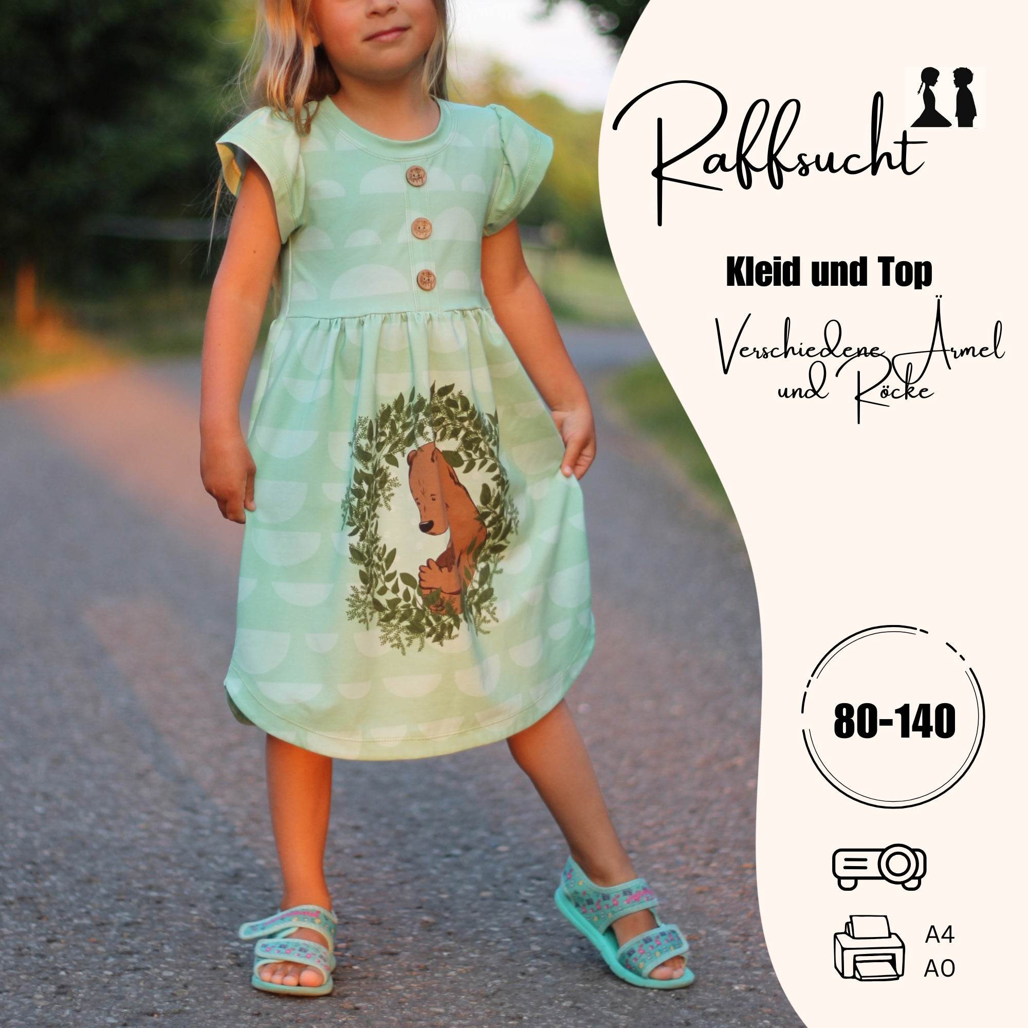 Schnittmuster Kleid / Tunika Raffsucht Gr. 80-140 - Sewando