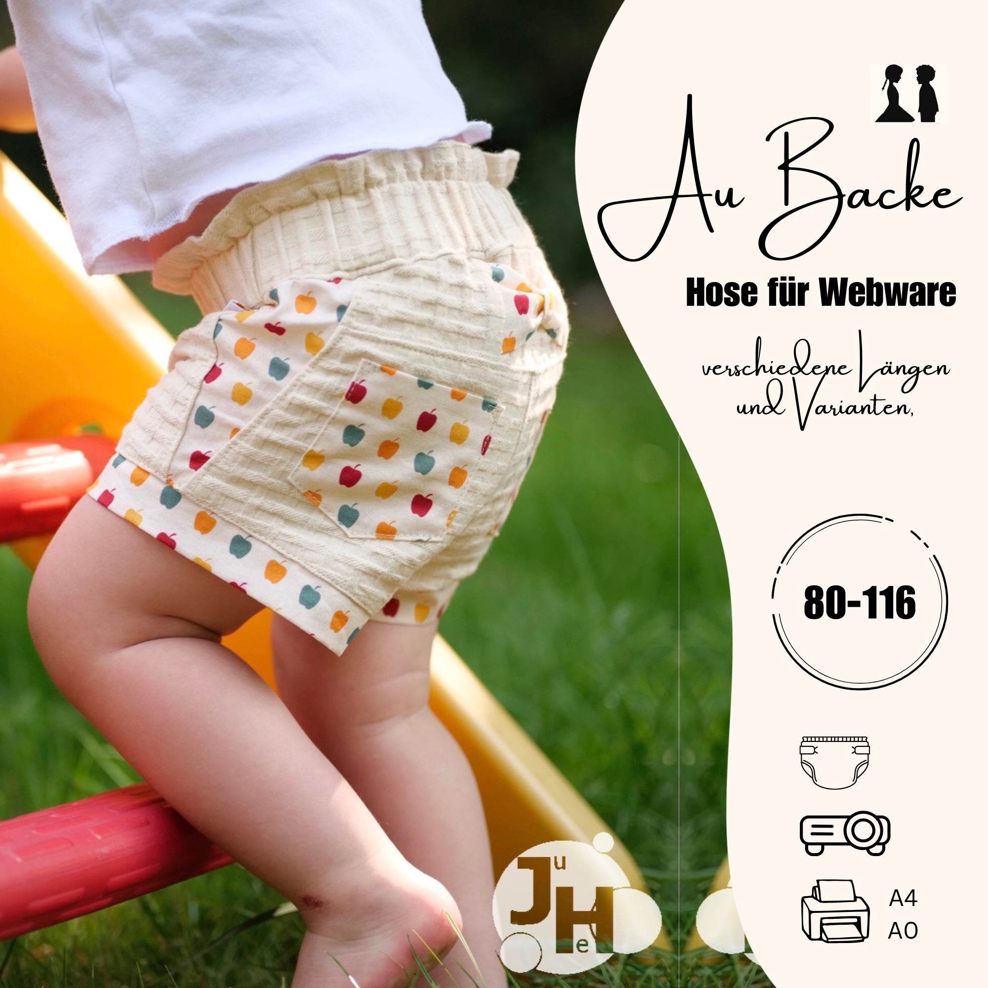 Schnittmuster Hose Au Backe Gr. 80-116 (inkl. Windelversion) - Sewando