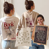 Plotterdatei „Cozy Collection“ Bundle mit 4 Designs rund um Book Club, Pizza, Kürbisse, Pilze, Fuchs, Herbst Motive und Cozy Sprüche, SVG DXF PNG