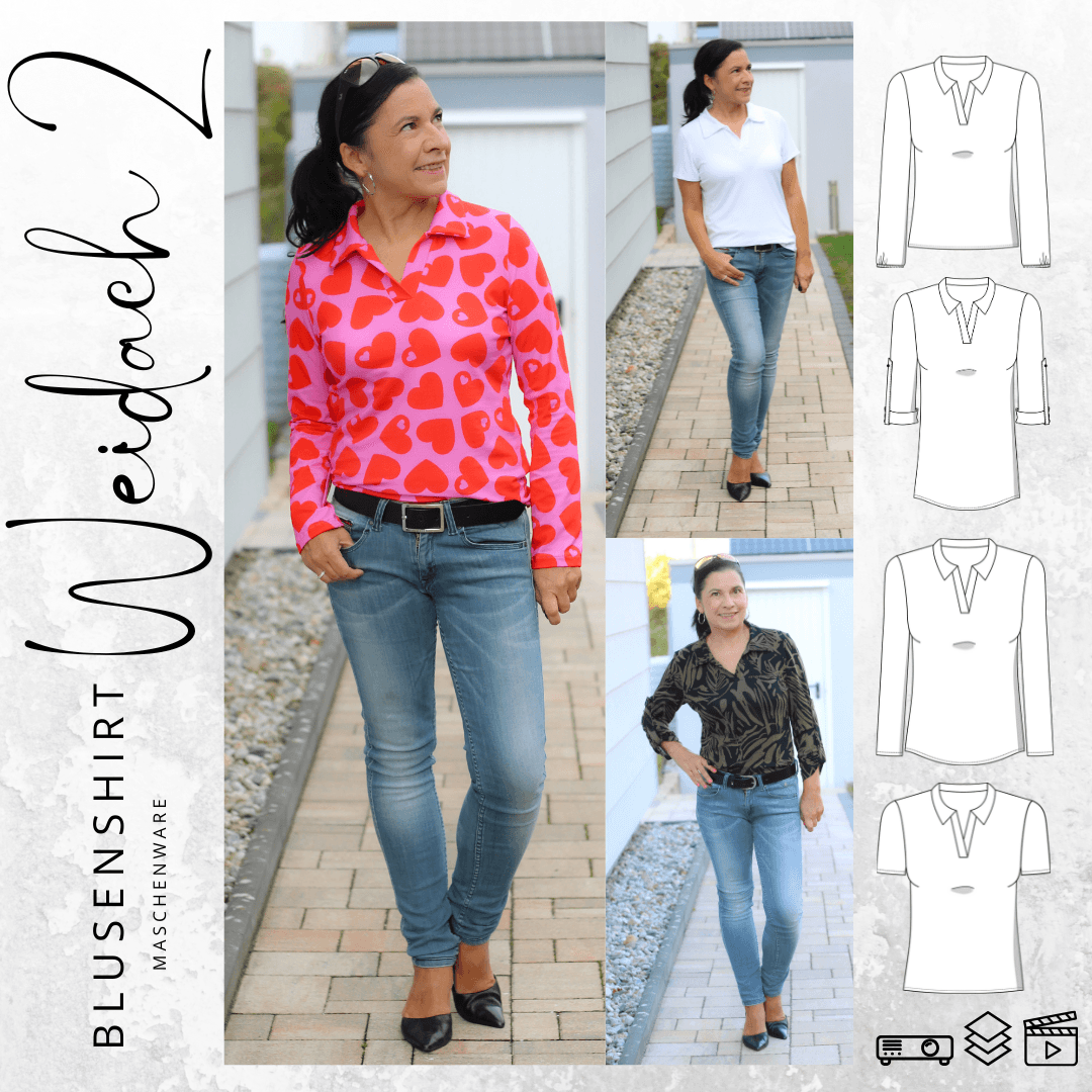 Schnittmuster Blusenshirt WEIDACH 2 - Maschenware Gr. 34-54 + Videoanleitung : - Sewando