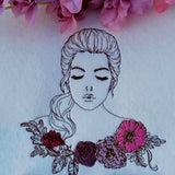 Doodle Frau Stickdatei – stille Anmut mit floraler Eleganz für deine Stickmaschine - Sewando