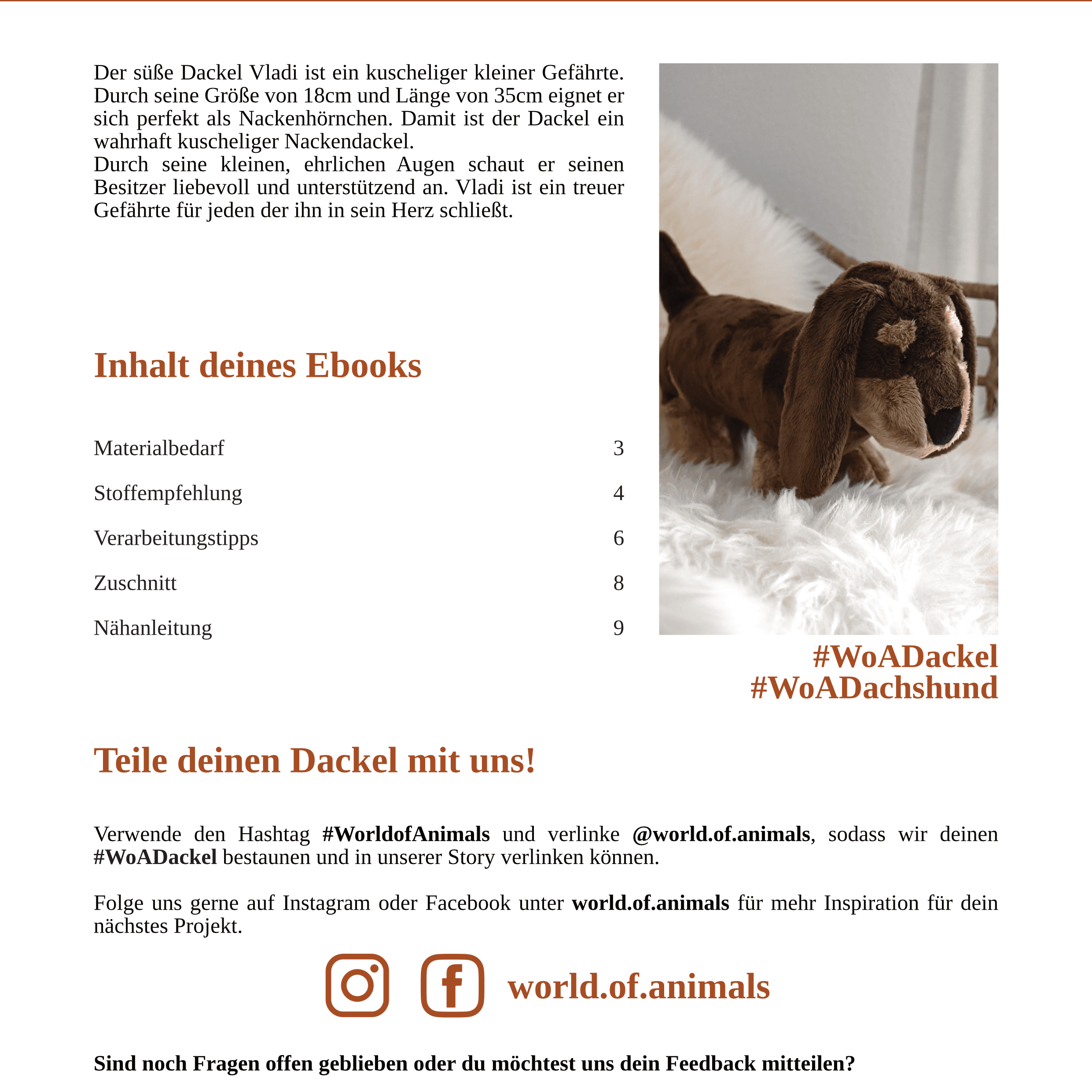 Dackel Vladi - Schnittmuster und Nähanleitung - 18cm - Sewando
