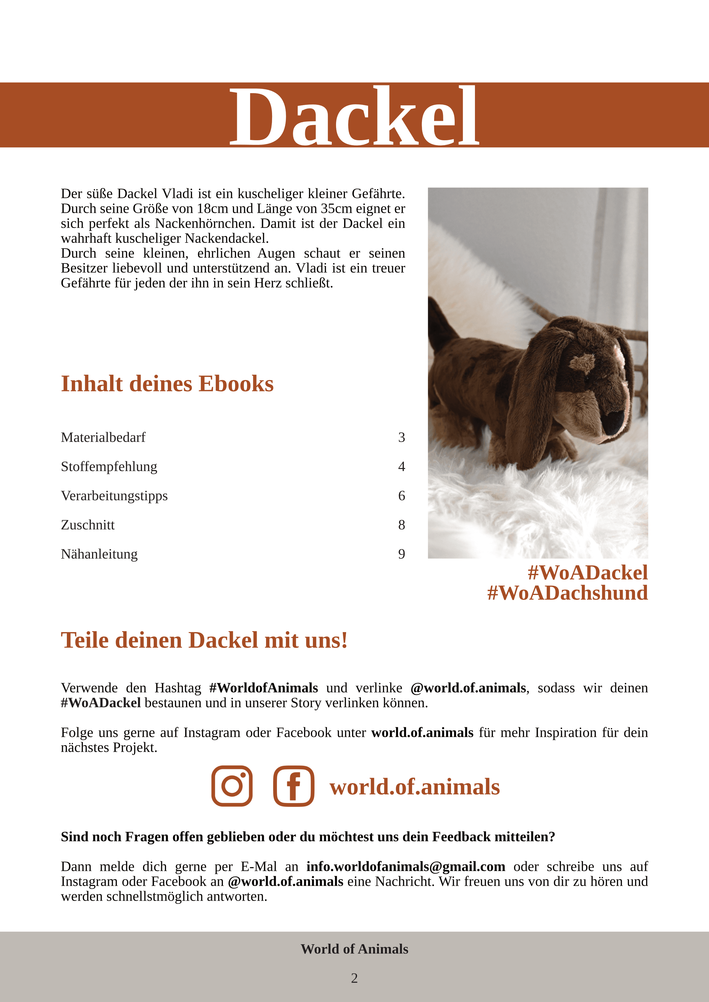 Dackel Vladi - Schnittmuster und Nähanleitung - 18cm - Sewando