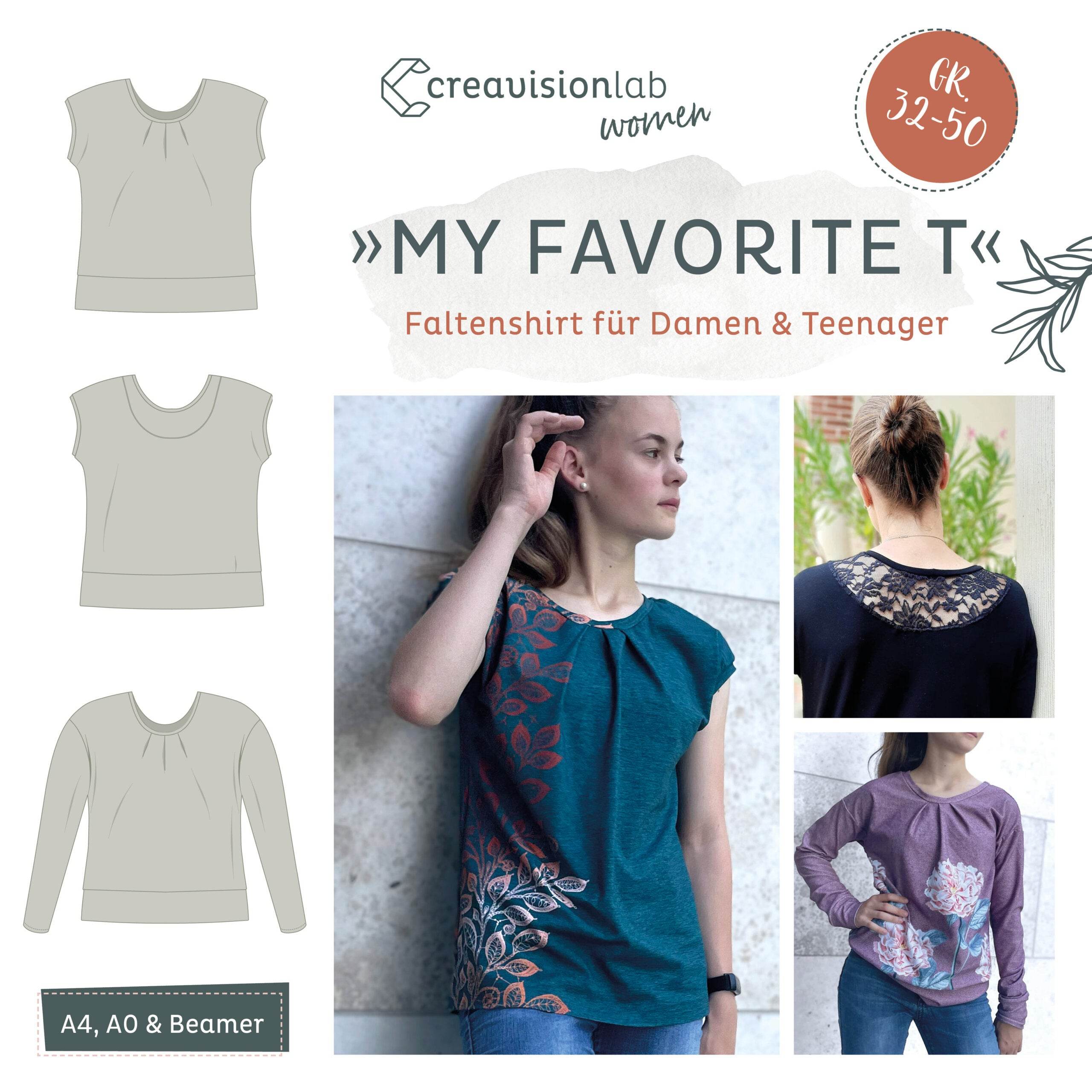 Schnittmuster Shirt mit Falten und Rückenpasse | Gr. 32-50 - Sewando