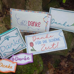 Stickdatei Set Danke ITH Schokohüllen, ITH Grußkarte, Anhänger und Einzelmotive - Sewando