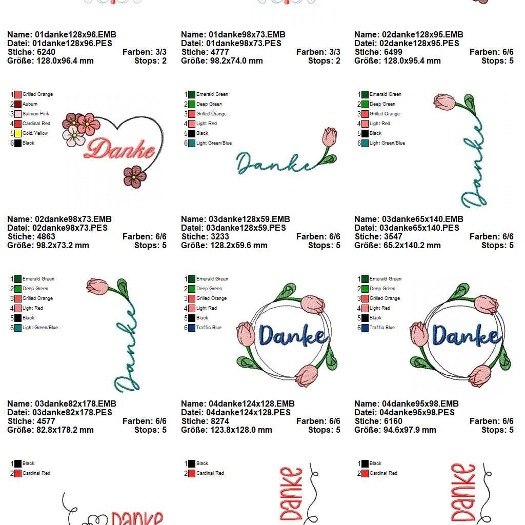 Stickdatei Set Danke Schriftzüge & Sprüche mit Tulpe - Sewando