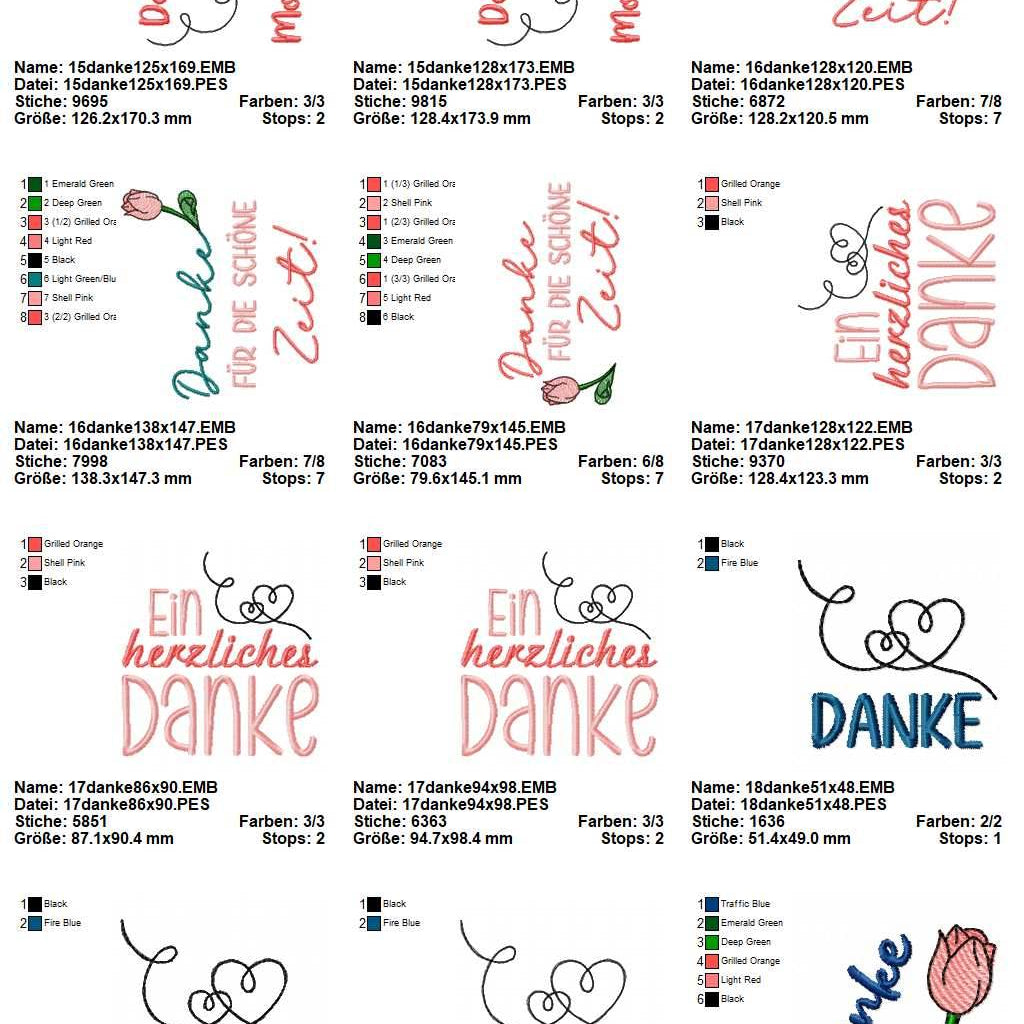 Stickdatei Set Danke Schriftzüge & Sprüche mit Tulpe - Sewando