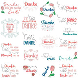 Stickdatei Set Danke ITH Schokohüllen, ITH Grußkarte, Anhänger und Einzelmotive - Sewando