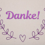 Stickdatei Set Rahmen und Schriftzüge Danke, Viel Glück, Für Euch, Für Dich, Herzlichen Glückwunsch, Frohe Weihnachten - Sewando