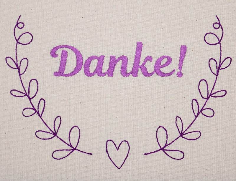 Stickdatei Set Rahmen und Schriftzüge Danke, Viel Glück, Für Euch, Für Dich, Herzlichen Glückwunsch, Frohe Weihnachten - Sewando