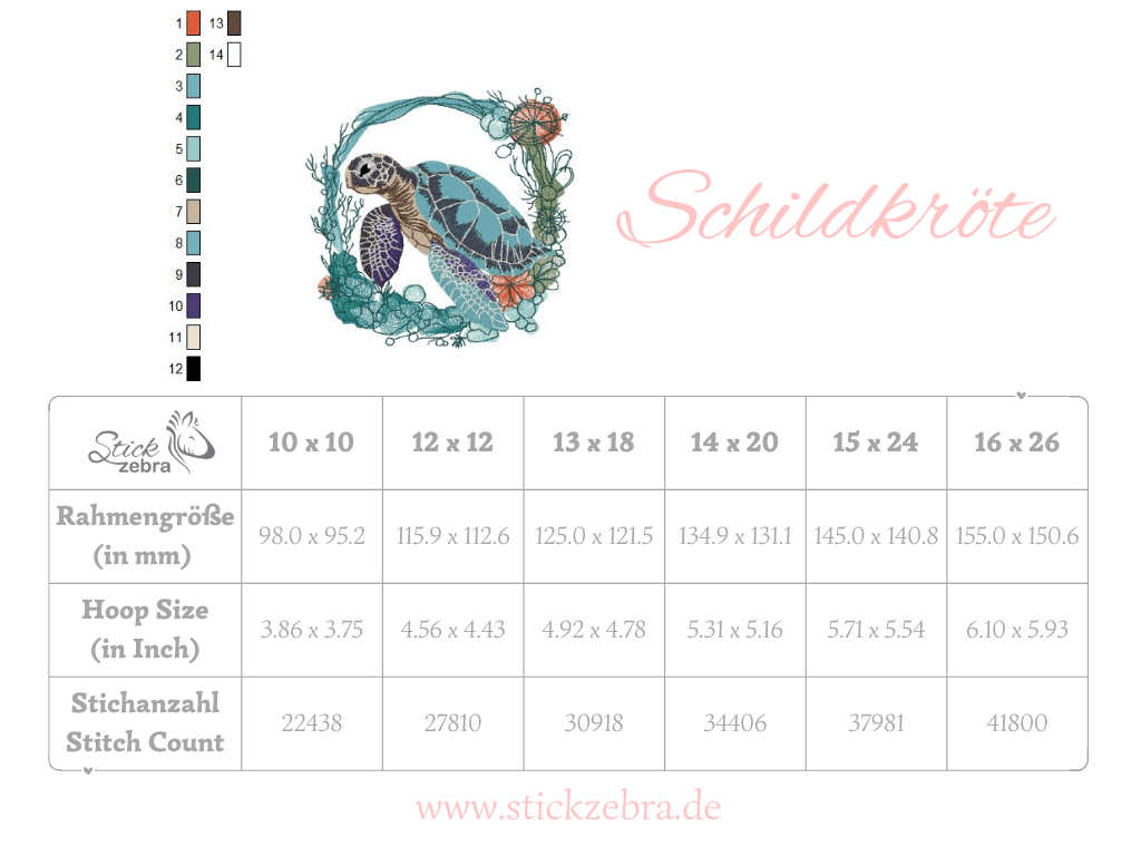 Schildkröte Stickdatei – Ozeanträumerin im Meereskranz für deine Stickmaschine - Sewando