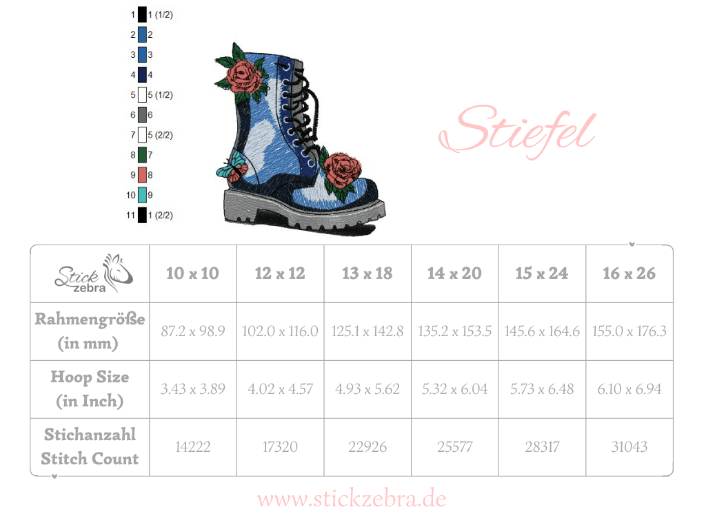 Stiefel Stickdatei – cooler Boots-Style mit floraler Attitüde für deine Stickmaschine - Sewando
