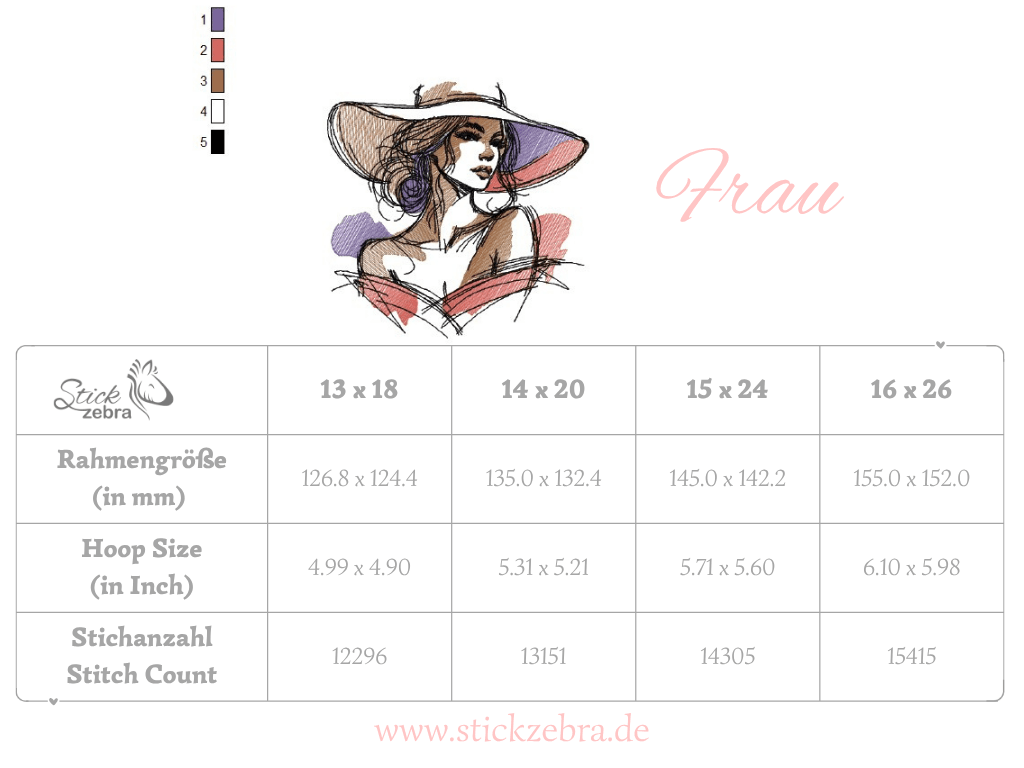 Frau Stickdatei, elegantes Skizzenportrait im Doodle-Style für deine Stickmaschine - Sewando