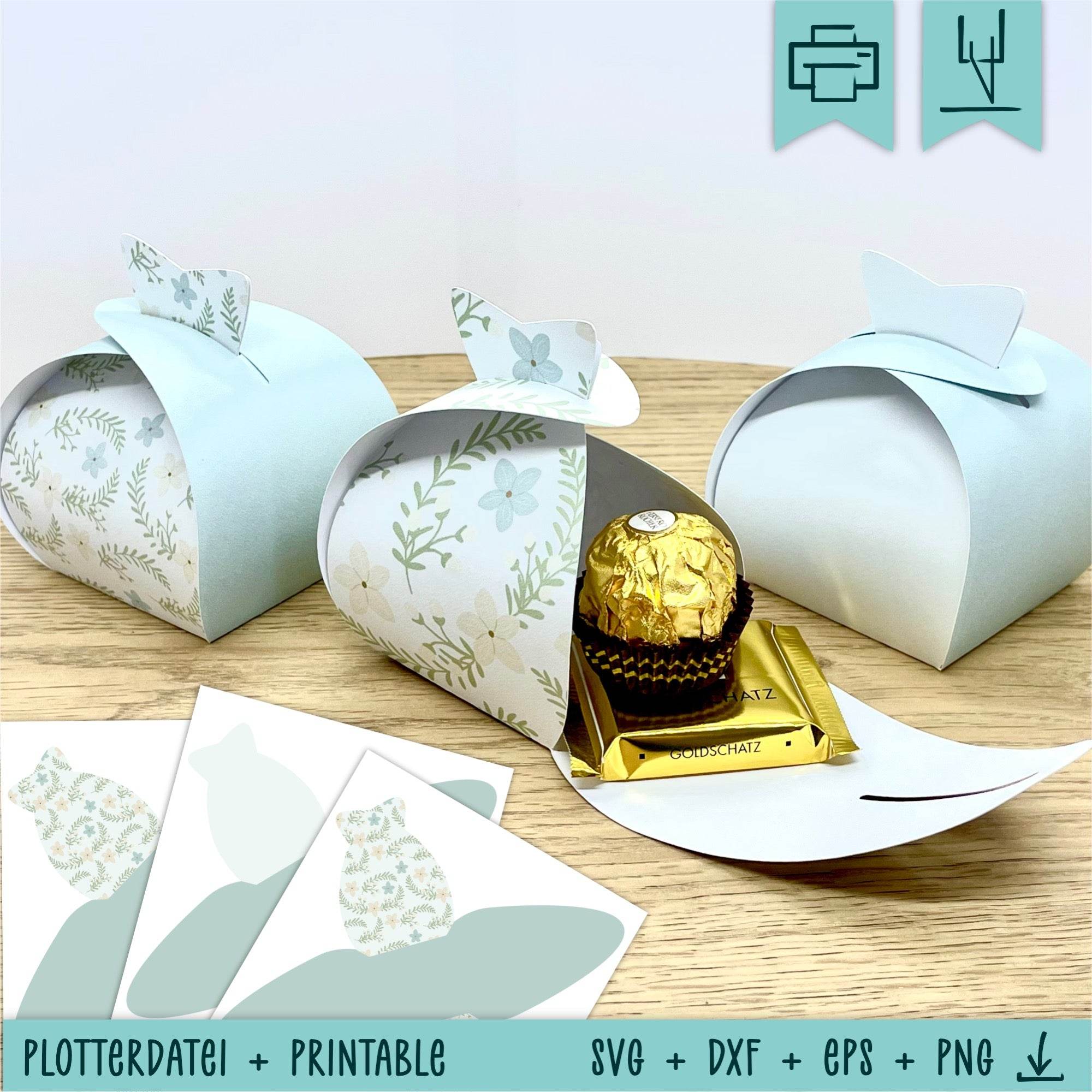 Bundle 3 Geschenkboxen Blumen blau - Printable und Plotterdatei - Sewando