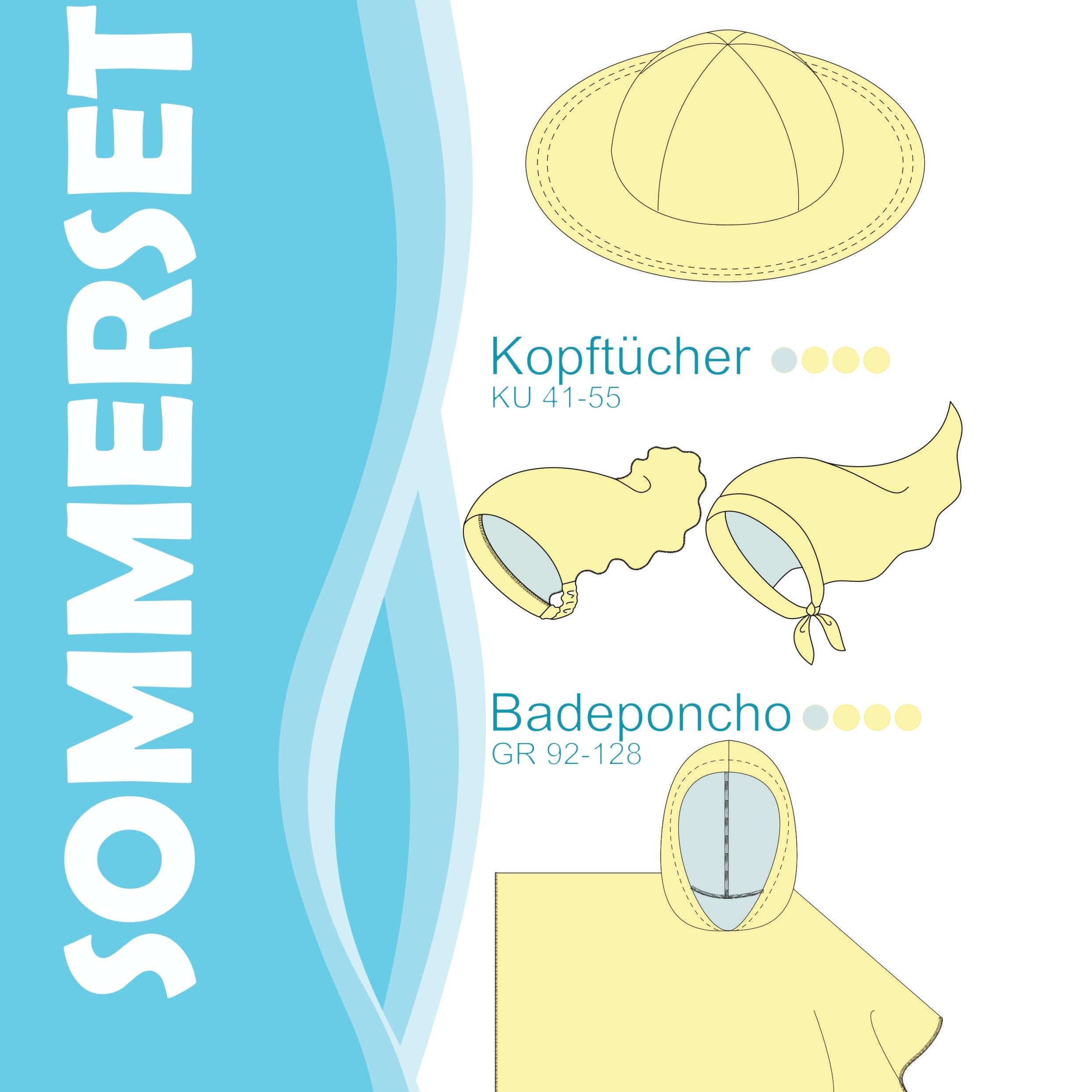 Schnittmuster Ebook Sommer Set Sonnenhut, Kopftuch, Badeponcho Gr. 86-128 : - Sewando