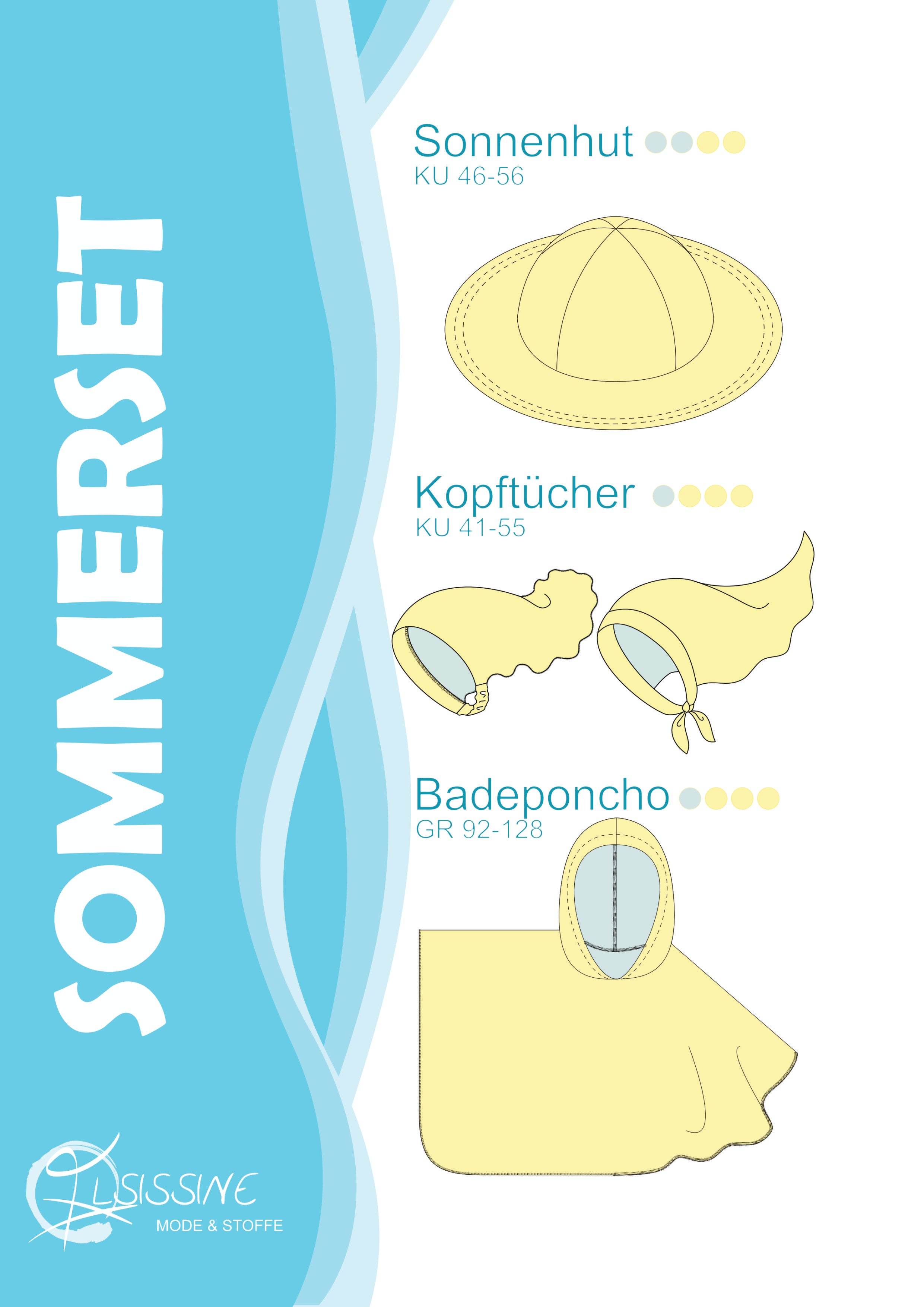 Schnittmuster Ebook Sommer Set Sonnenhut, Kopftuch, Badeponcho Gr. 86-128 : - Sewando