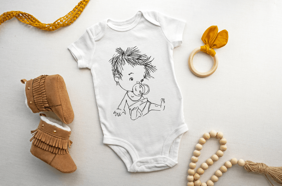 Baby Stickdatei – Freches Baby mit Schnuller für liebevolle Nähprojekte - Sewando