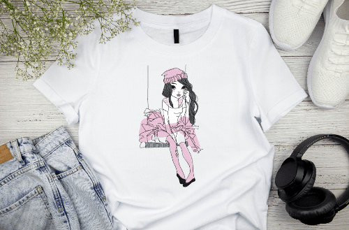 Mädchen auf Schaukel Stickdatei, zartes Doodle-Motiv mit verträumter Schaukelszene für deine Stickmaschine - Sewando