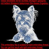 Stickdatei Applikation Yorkshire Terrier "Charly"- realistisch - FÜR HELLE & DUNKLE STOFFE